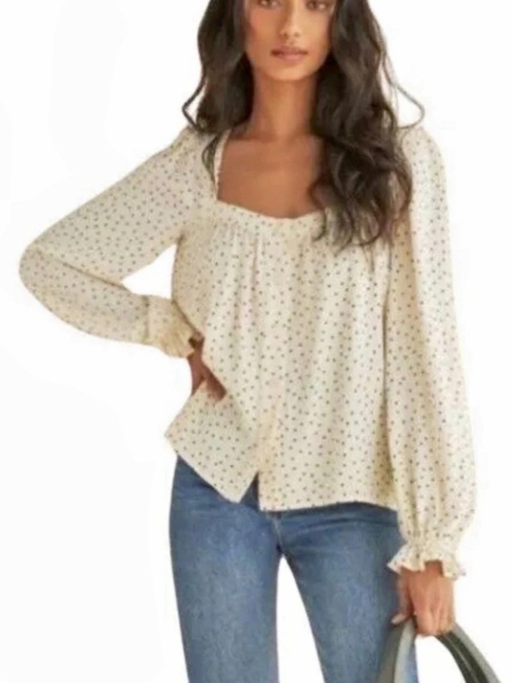 Reformation Italia Top Polka Dot Blouse in White & Black